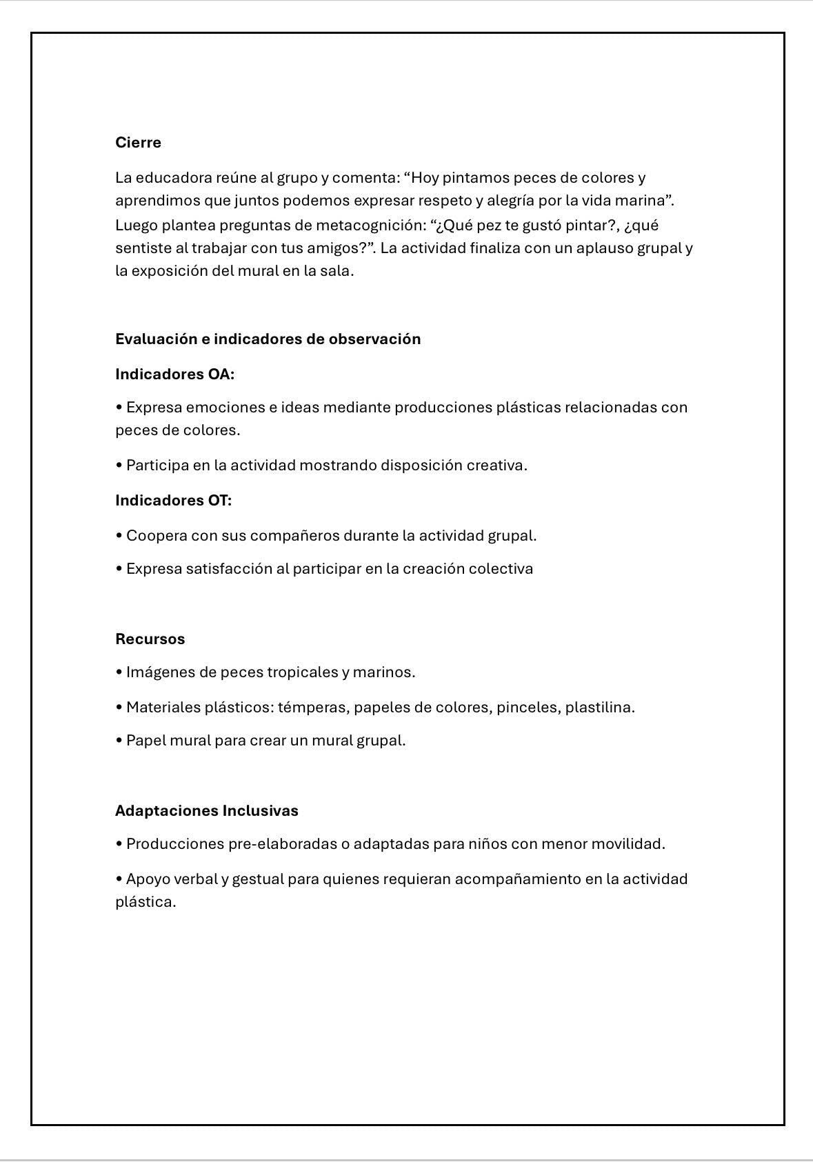 Planificación Nivel Medio Heterogéneo
“Flora y Fauna Marina”