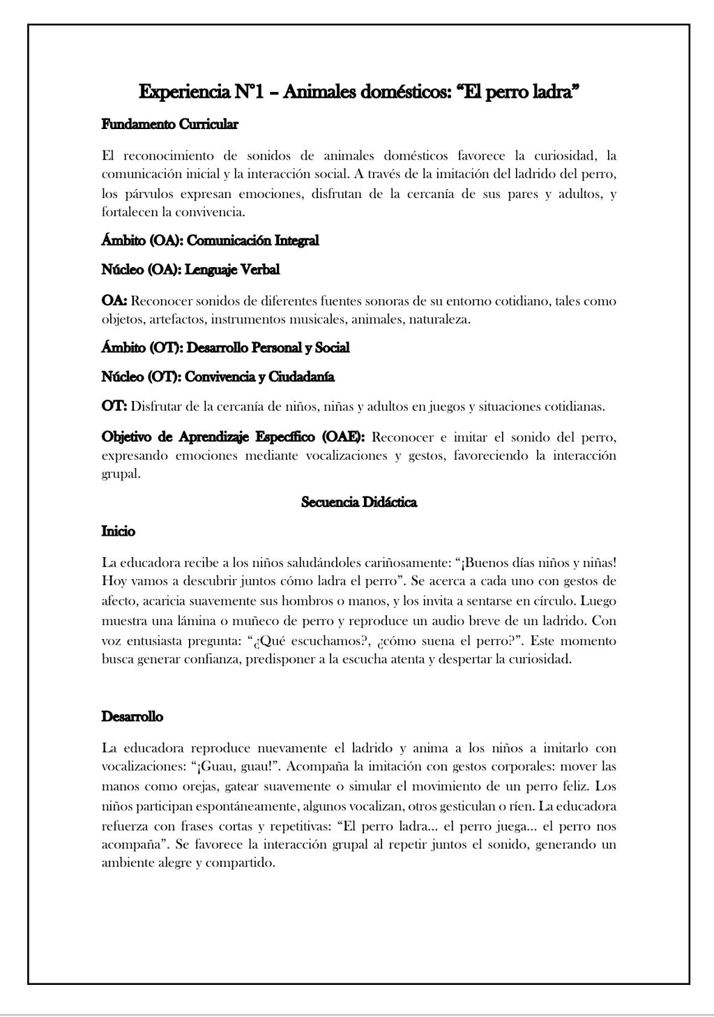Planificaciónes Sala cuna Heterogénea Animales Domésticos