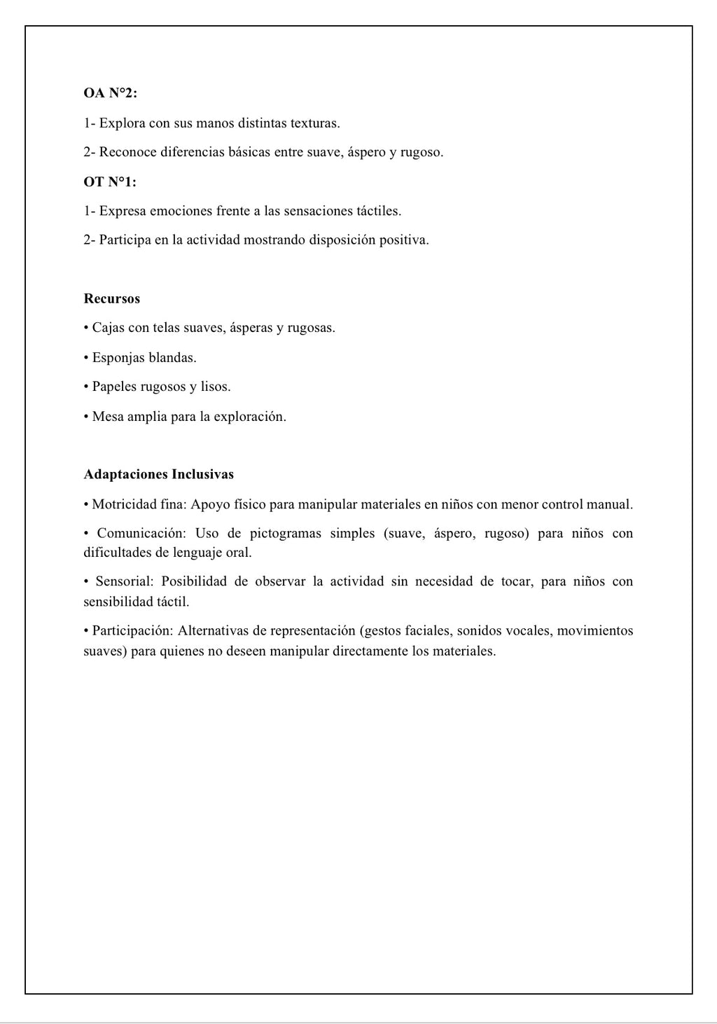 Planificaciones Sala Cuna Heterogénea – Actividades Sensoriales
