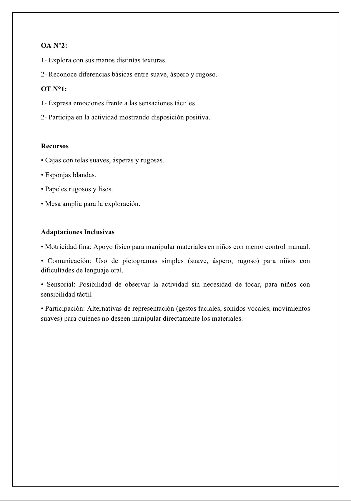 Planificaciones Sala Cuna Heterogénea – Actividades Sensoriales