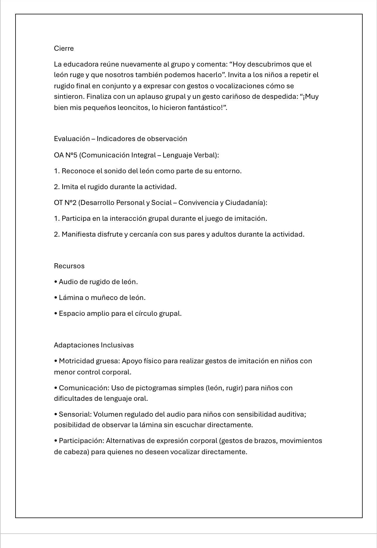 Planificaciónes Sala Cuna heterogénea “Animales Salvajes”