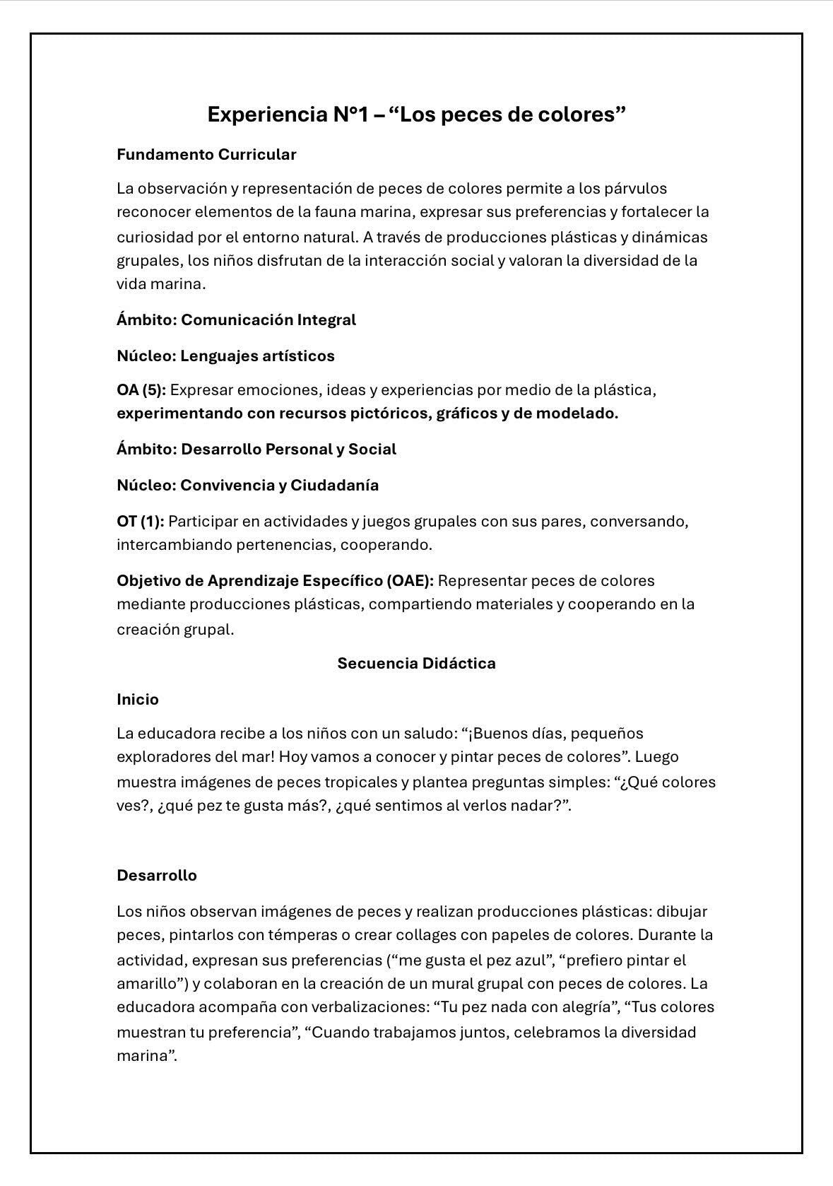 Planificación Nivel Medio Heterogéneo
“Flora y Fauna Marina”