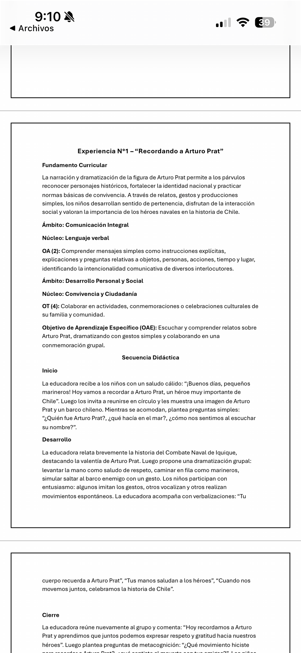 Planificación Nivel Medio Heterogéneo
“Día de las Glorias Navales”