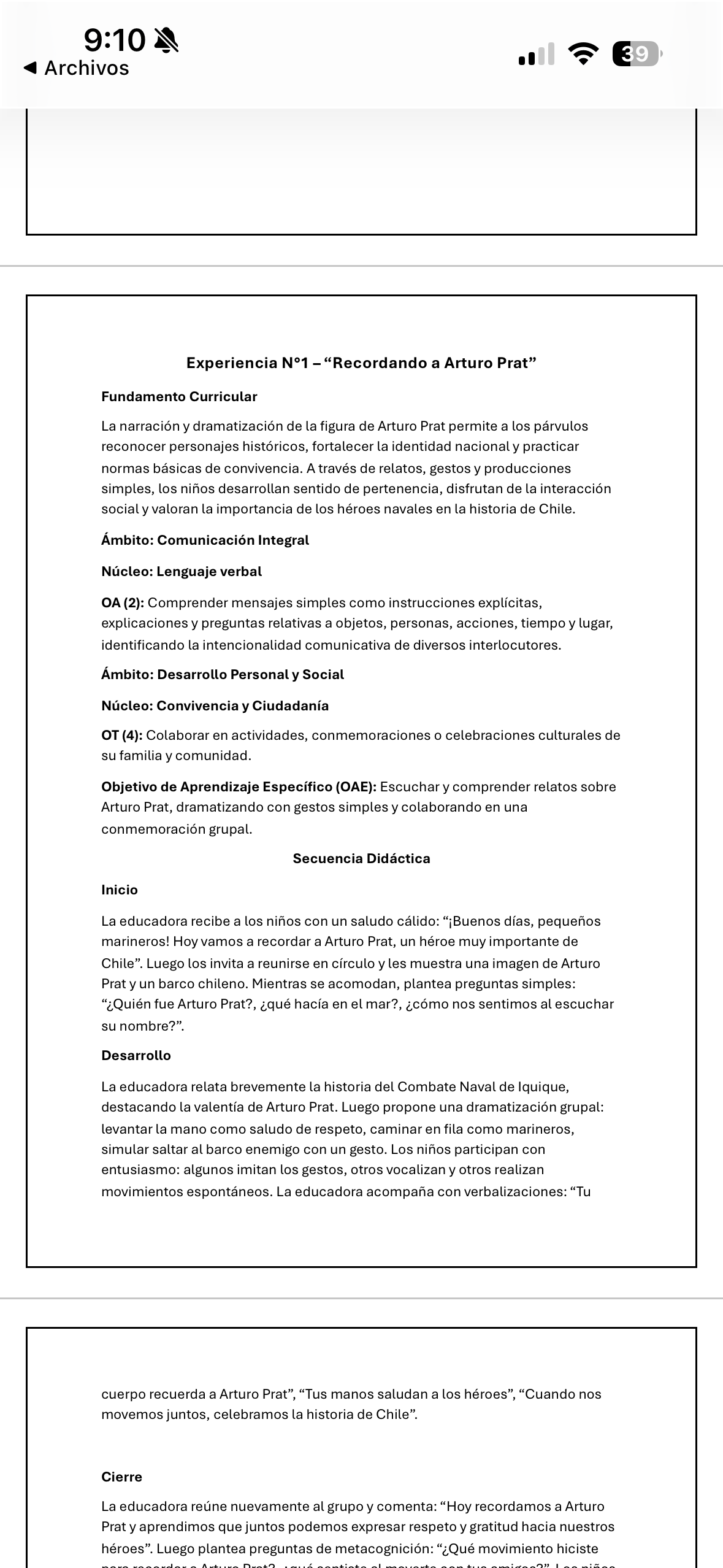 Planificación Nivel Medio Heterogéneo
“Día de las Glorias Navales”