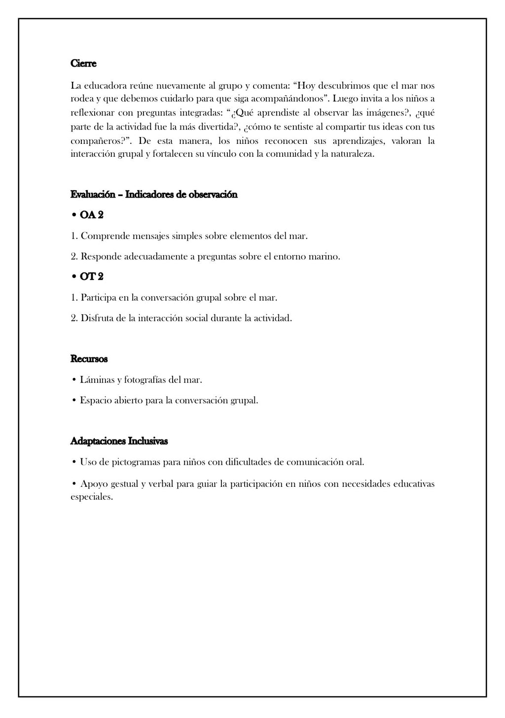 🌊 Planificación Nivel Medio Heterogéneo “Mes del Mar”
