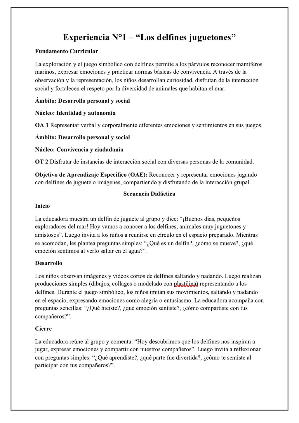 Planificación Nivel Medio Heterogéneo
“Animales Acuáticos”