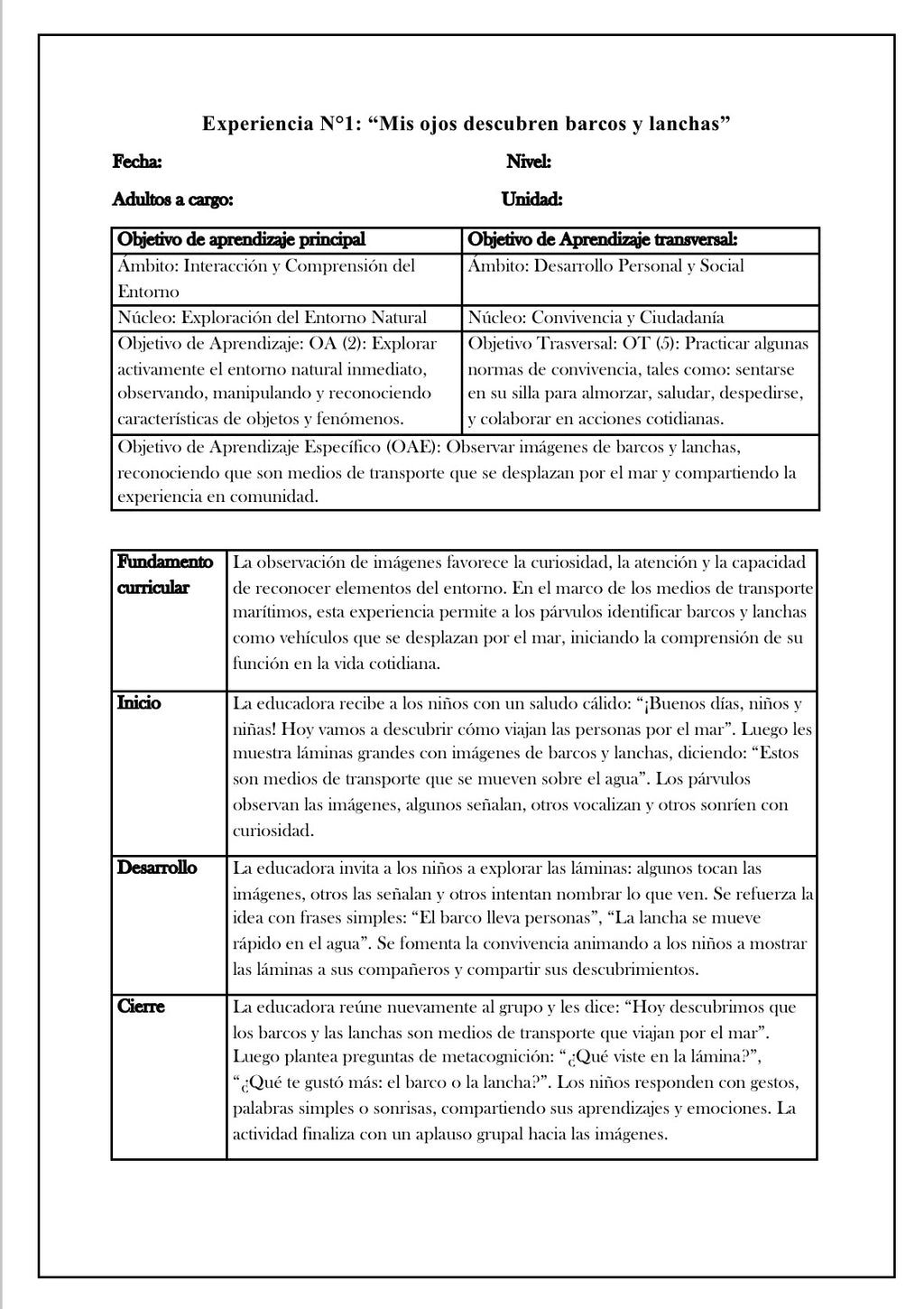 🚢 Planificación Sala Cuna Heterogénea
“Medios de Transporte Marinos”