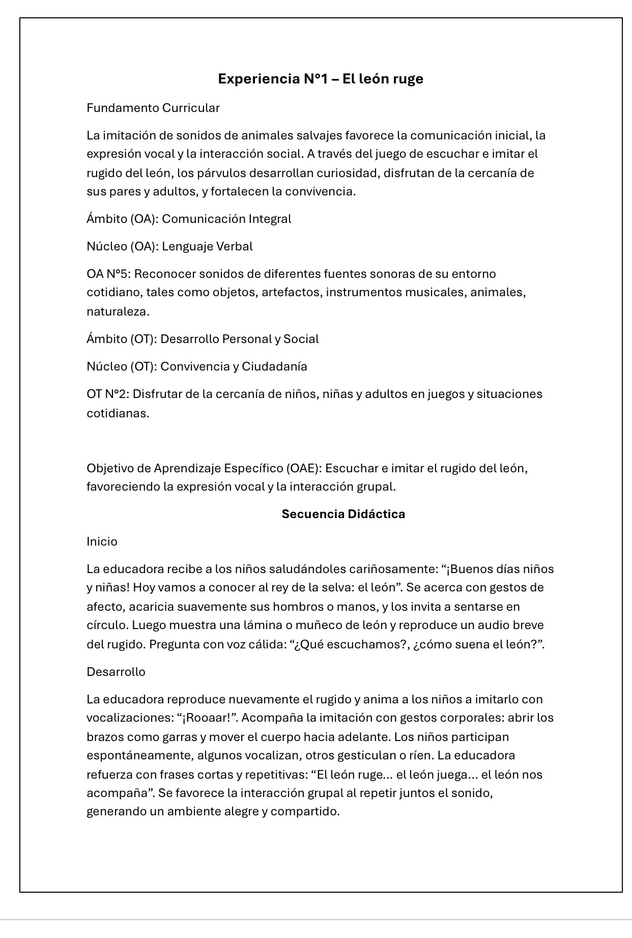 Planificaciónes Sala Cuna heterogénea “Animales Salvajes”