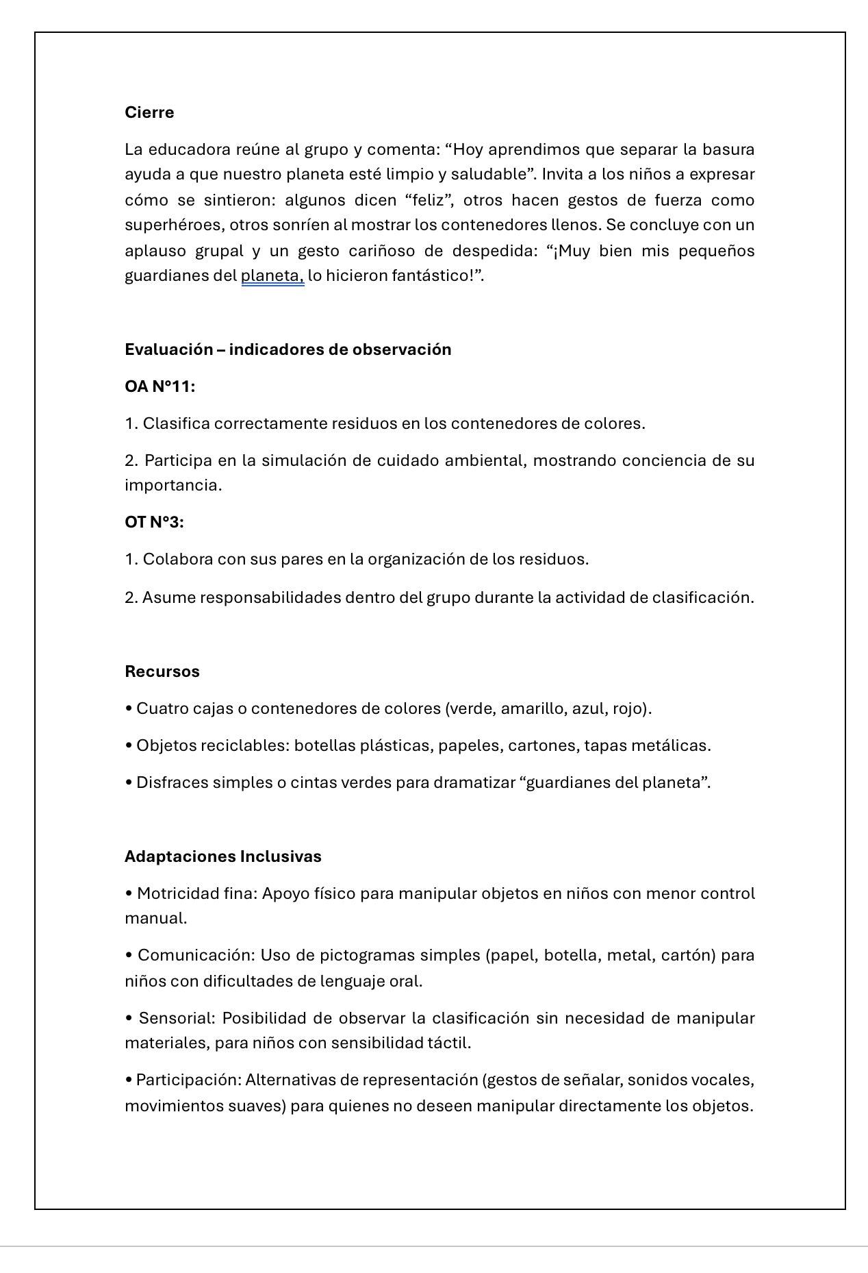 Planificaciónes Nivel medio Heterogéneo “EL RECICLAJE”