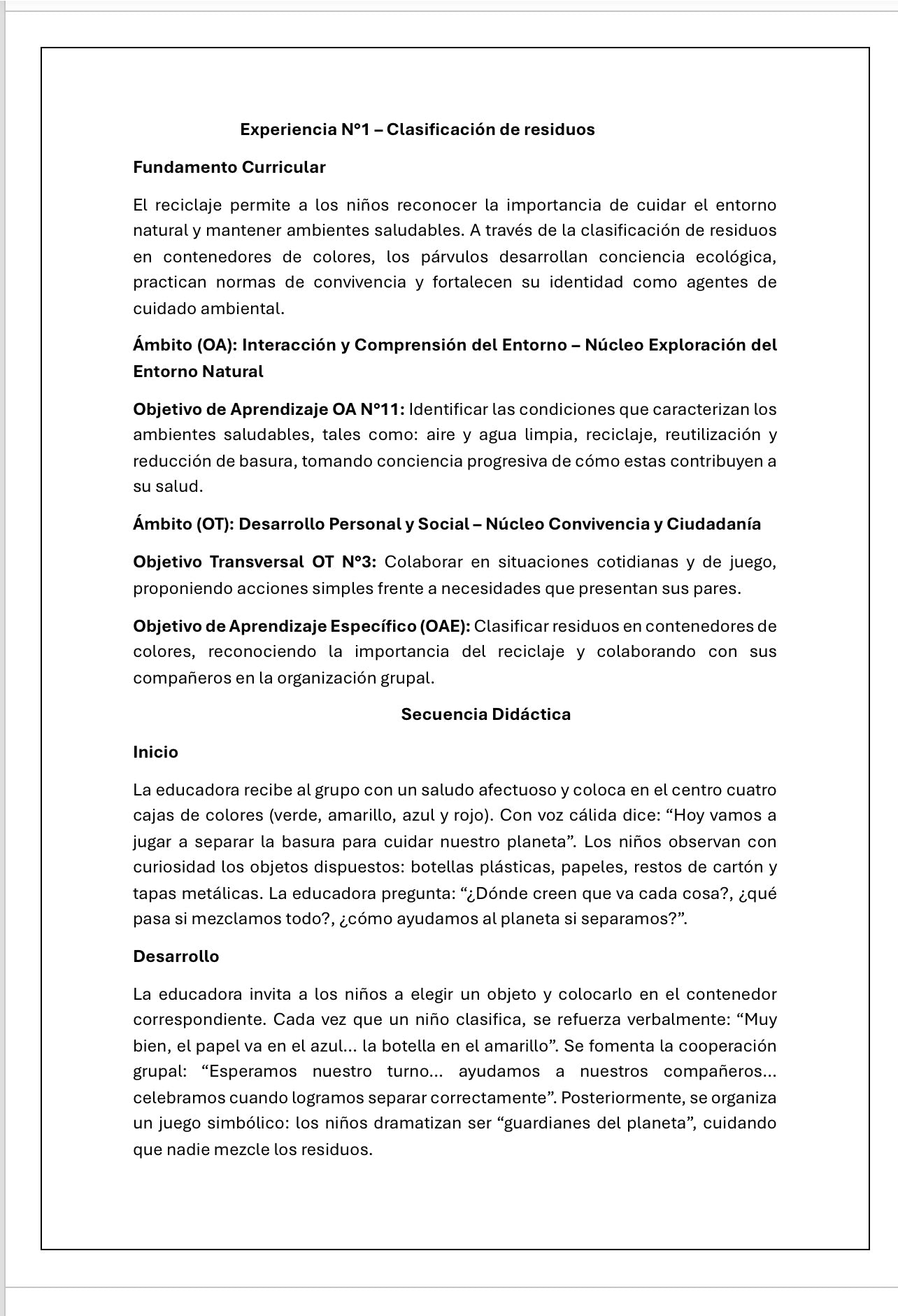 Planificaciónes Nivel medio Heterogéneo “EL RECICLAJE”