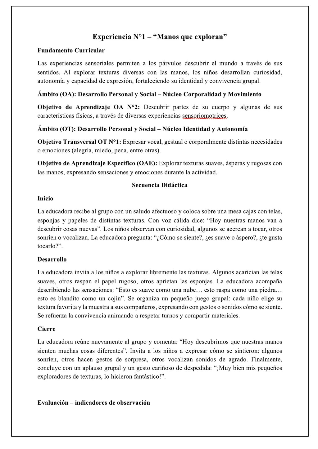 Planificaciones Sala Cuna Heterogénea – Actividades Sensoriales