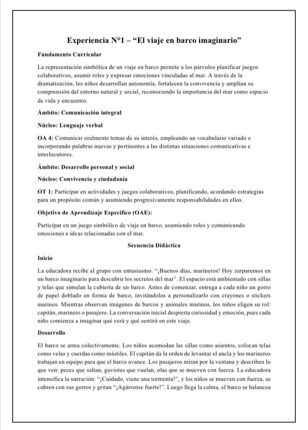 Planificación Nivel Transición Pre-Kínder
“Mes del Mar”
