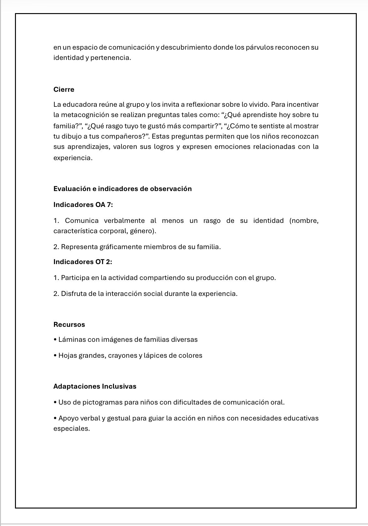 Planificación Nivel Medio Heterogéneo “La Familia”
