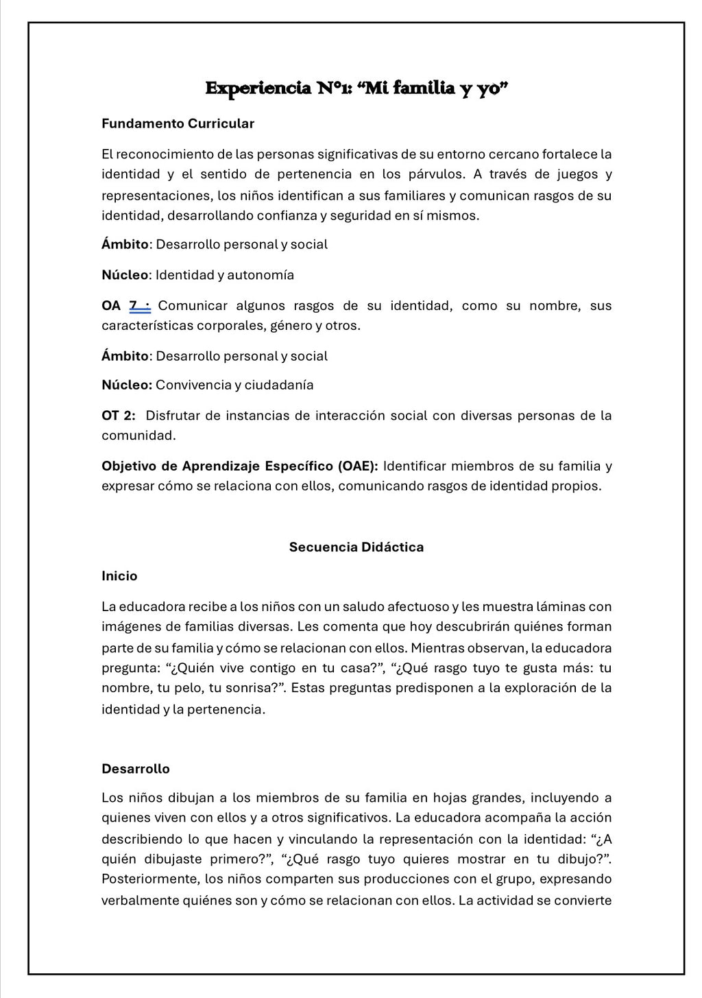 Planificación Nivel Medio Heterogéneo “La Familia”