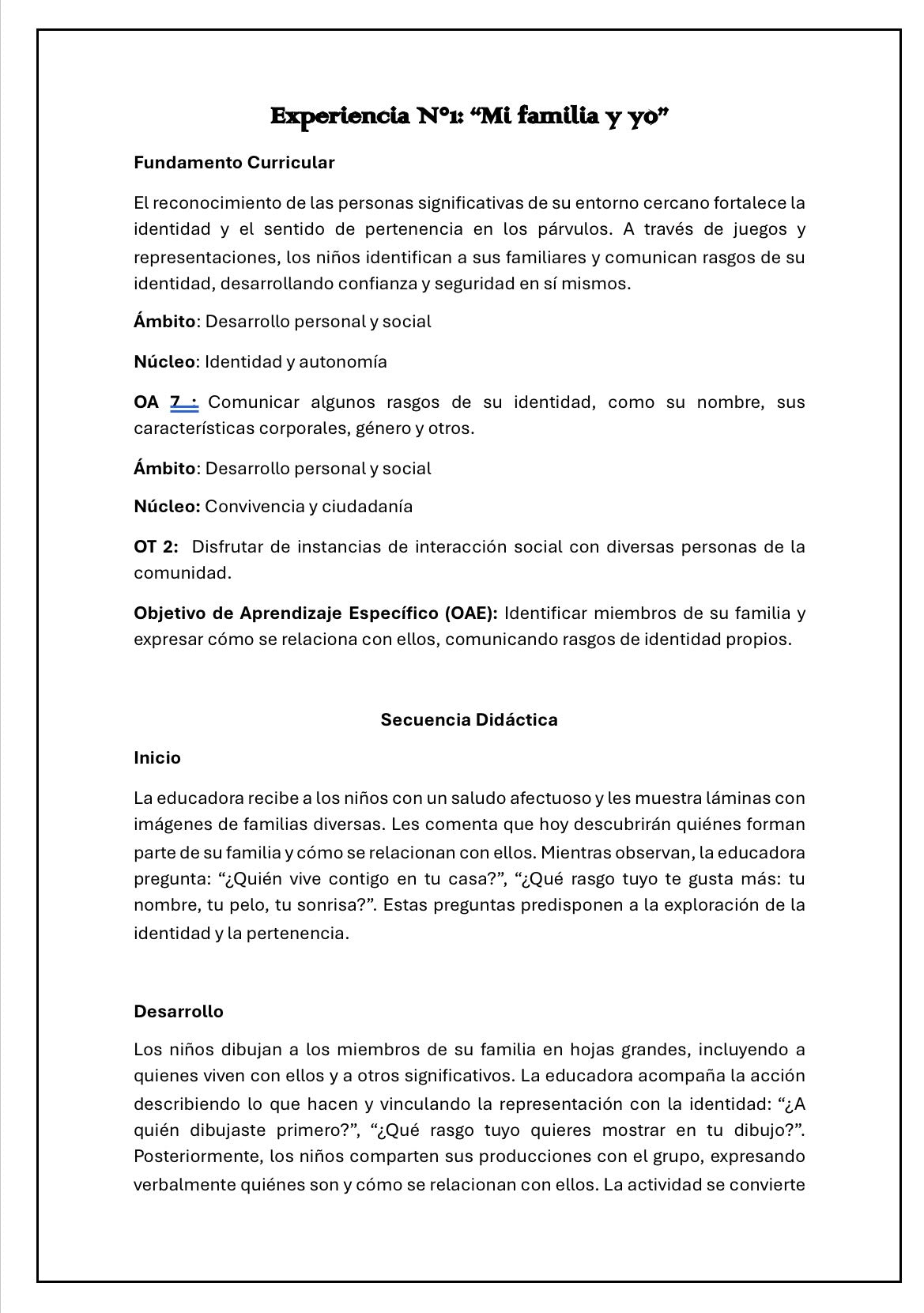 Planificación Nivel Medio Heterogéneo “La Familia”