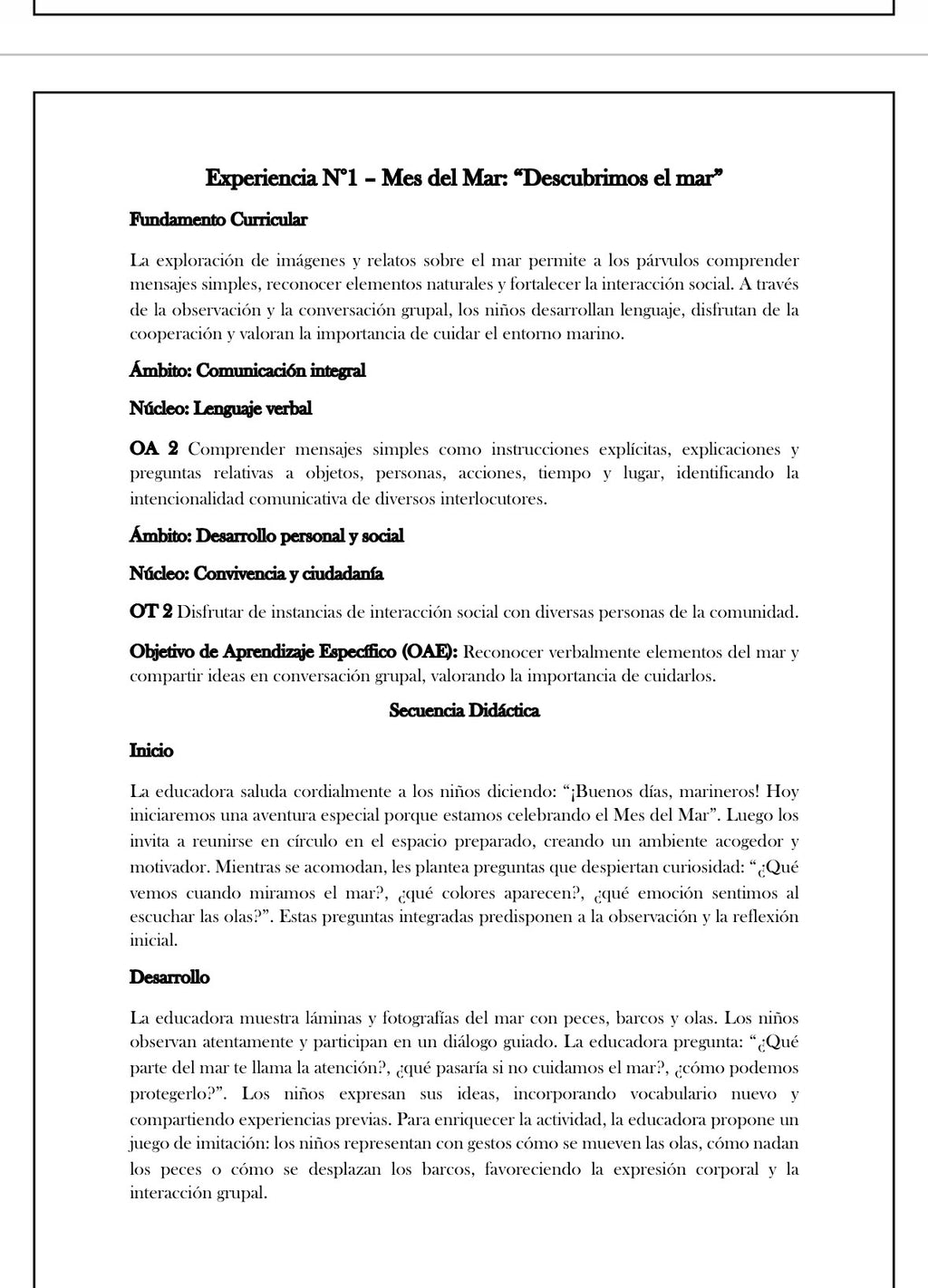 🌊 Planificación Nivel Medio Heterogéneo “Mes del Mar”